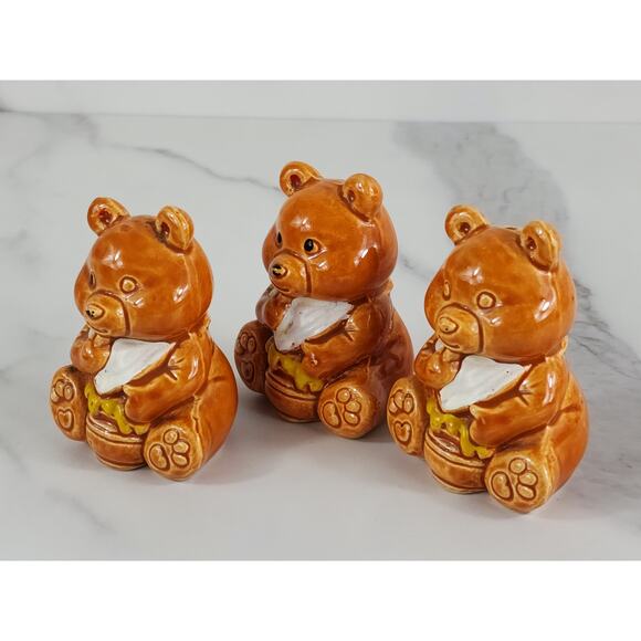 Bear Cub Salt & Pepper Shakers Toothpick Holder 3" Glazed Ceramic 70's Japan Vtg - Picture 5 of 14